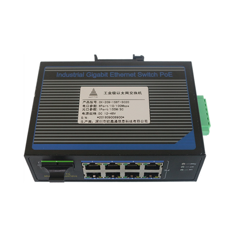 1光8電百兆工業(yè)級以太網交換機 OX-209-1S8T-SC20